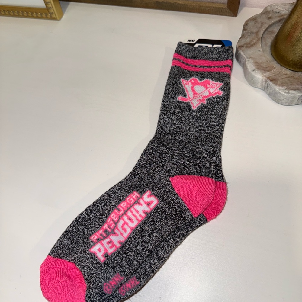Pittsburgh Penguins Gray and Pink Socks